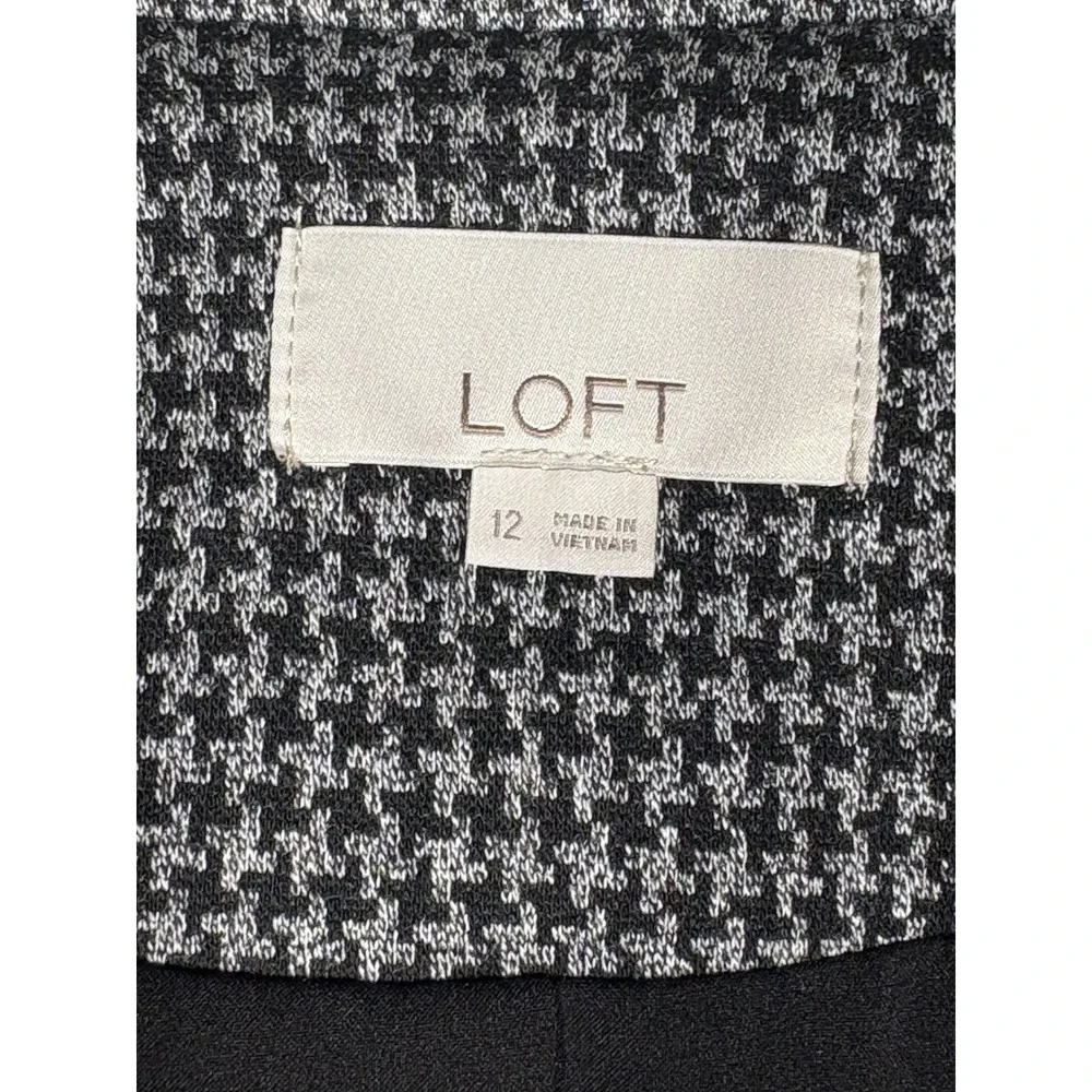 LOFT‎ Womens Houndstooth Blazer Black White Single Button Jacket Size 12 FA22